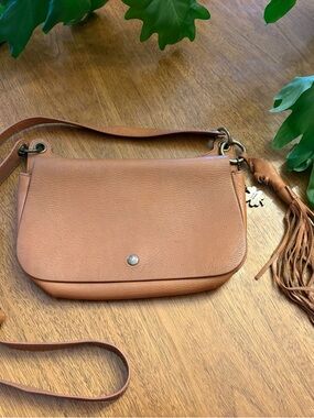 Lucky Brand Tan Leather Crossbody with Tassel & Charm